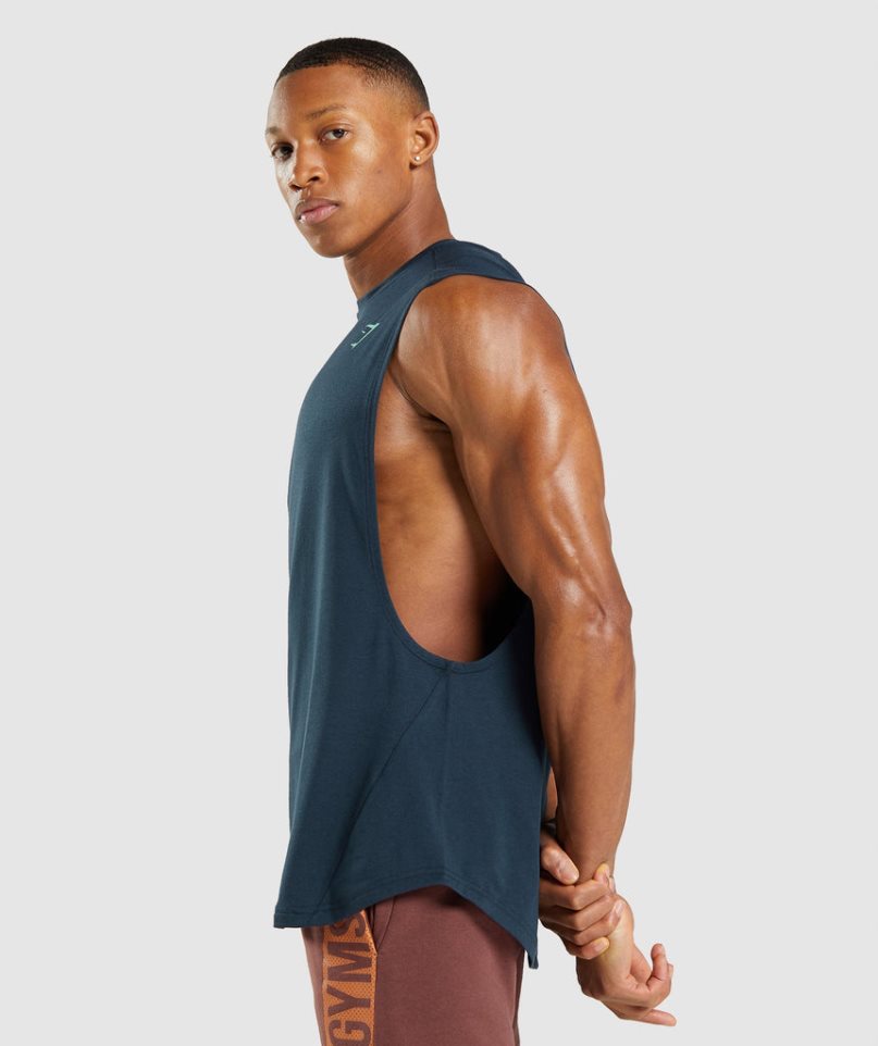 Men's Gymshark Bold Drop Arm Tanks Navy | NZ 6BSMVQ